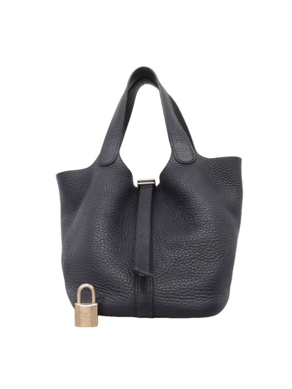 Hermes Handbag Picotin Lock PM Taurillon Clemence Bleu Nuit Silver